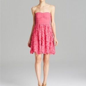 Nanette Lepore Strapless Pink Semi-Formal Prom Floral Dress Size 10